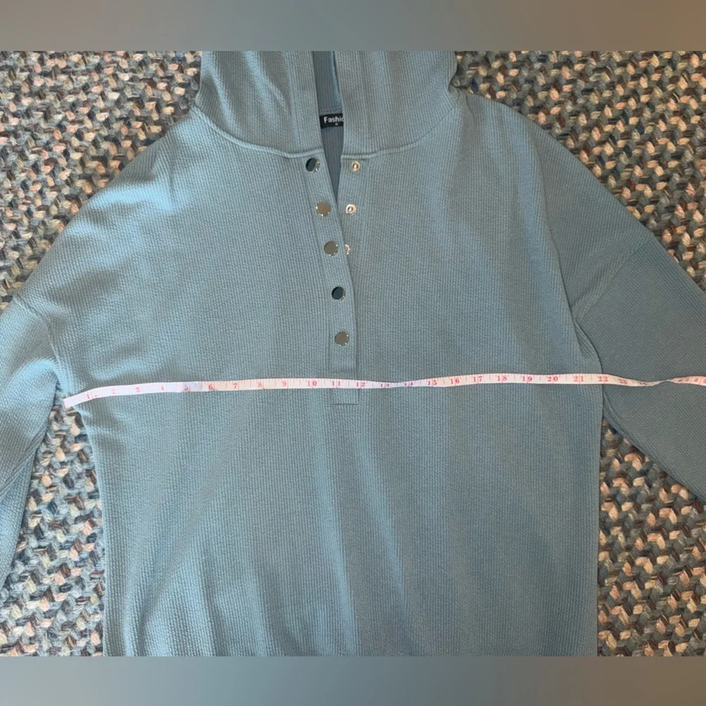 Women's Teal Button-Up Ribbed Hoodie sz M - Picture 5 of 8